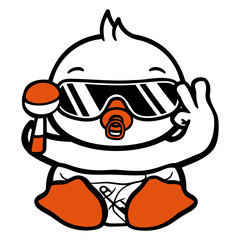 Bird Baby Child Rattle Diaper Sunglasses Peace Fun Design Lover Art Vector Illustration Card T-Shirt Poster Sticker Graphic Print Decorative Drawing Isolated Logo Decoration Symbol Creative Cool Style