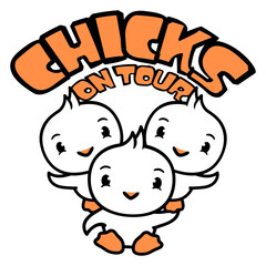 3 Birds Chicks On Tour Saying Party Girls Women Design Lover Art Vector Illustration Card T-Shirt Poster Sticker Graphic Print Decorative Drawing Isolated Logo Decoration Symbol Creative Cool Style
