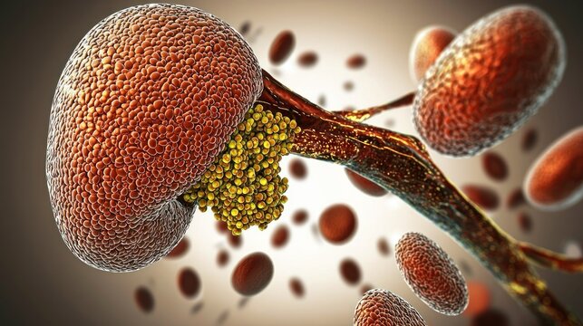 Fungal spores and mycelium. Close-up view of a fungal structure with branching filaments and clusters of spores