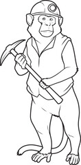 Monkey Miner Pickaxe Mining Animal Vector Graphic Art Illustration