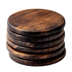 Stack of Wooden Beverage Coasters Isolated on Transparent Background