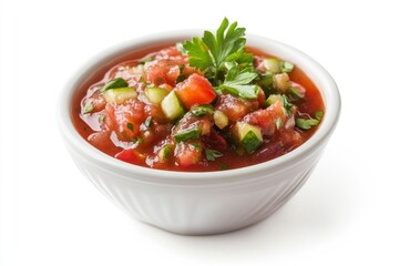 Serving Bowl with Salsa Made with Tomato and Cucumber Ingredients