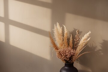 Naklejka premium A Dried Pampas Grass and Flower Arrangement in a Dark Vase