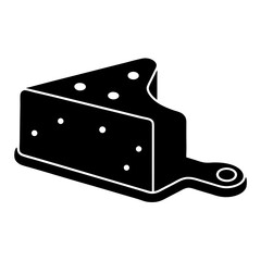 Cheese on board: A minimalist yet elegant representation of a slice of cheese nestled upon a rustic wooden board, presented in a high-contrast, artistic manner. 