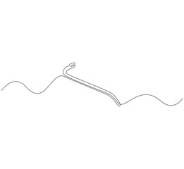 Crowbar outline drawing illustration. Continuous line draw steel crowbar vector.