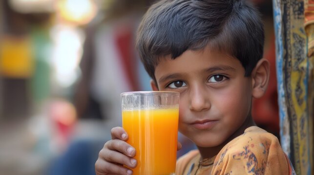 Child Drinking Juice Outdoor