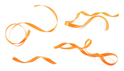 Beautiful orange ribbons isolated on white, set