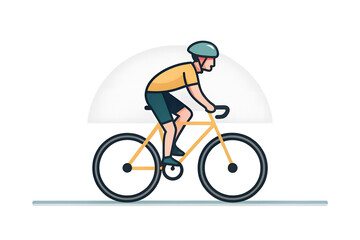 Fototapeta premium This illustration showcases a cyclist in motion, pedaling on a bike with a sleek design. The rider wears a helmet and a sporty outfit, emphasizing safety and health. A gentle curve in the background 