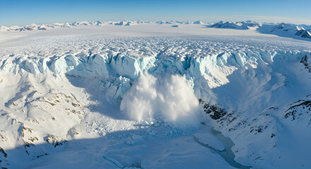 Glacier Ice Breaking Off in Remote Arctic Landscape on Sunny Day