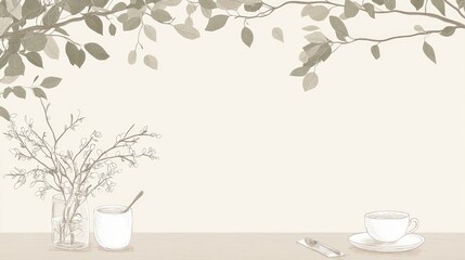 Tranquil tea-time scene under a tree branch