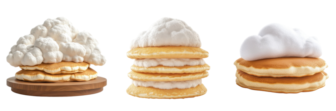  set of a giant fluffy pancake installation isolated a transform background.