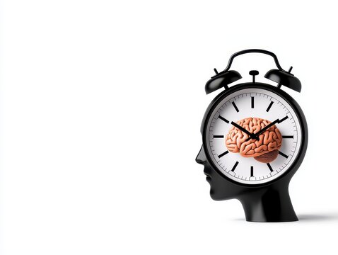 A creative depiction of time management featuring a clock and a brain illustration, symbolizing mental balance.