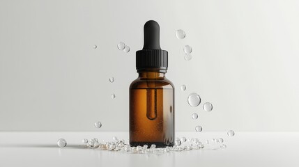 Amber Glass Dropper Bottle with Pipette and Clear Bubbles