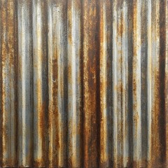 Naklejka premium Rusty corrugated galvanized steel wall with detailed texture exuding industrial charm and weathered aesthetic appeal