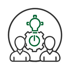 Teamwork icon with lightbulb and gear for innovation