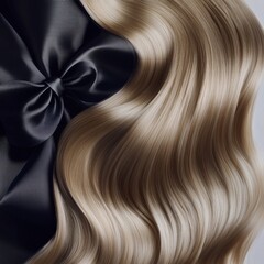 Naklejka premium A woman's hair adorned with a black bow surrounded by beautiful christmas gift wrapped in elegant black paper