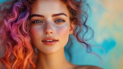 A woman with vibrant watercolor hair
