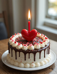 Heart Cake Candle Birthday Celebration.