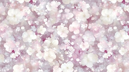 Obraz premium Blossoms scattered across a misty pink gradient background, creating soft, dreamy ambiance
