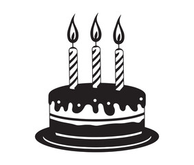 Birthday cake vector illustration. Black and white birthday cake vector for celebrations.
