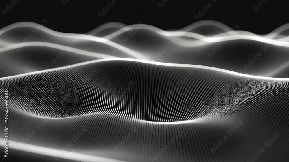 Poster abstract halftone background with flowing wave patterns in black generative ai