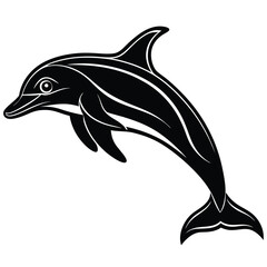 Fototapeta premium Dolphin icon. Dolphin silhouette on white background PrintA silhouette dolphin black and white logo vector clip art Dolphin icon. Black silhouette of a dolphin. Dolphin symbol. Vector illustration