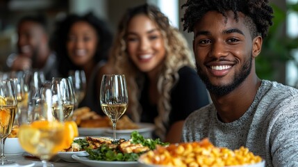 Fototapeta premium Happy friends enjoying a meal together
