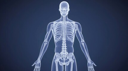 Human skeletal structure front view, anatomical illustration