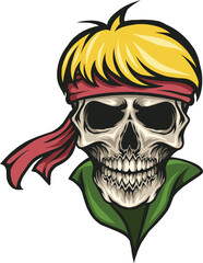 blonde skull with red headband, design element