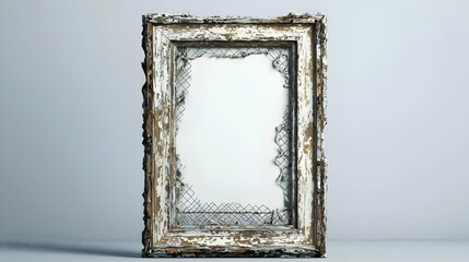 Antique, weathered picture frame with a broken center
