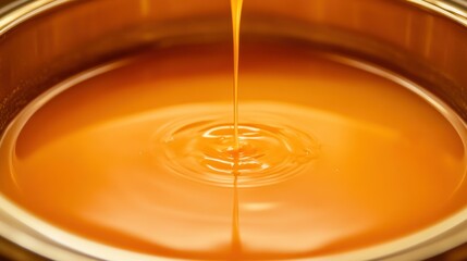 Golden Liquid Pouring into a Rounded Metal Cooking Container