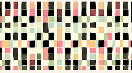 Fototapeta premium Rectangular patterns on off-white. An abstract decorative geometric arrangement with pastel and dark-colored squares