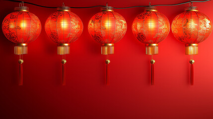Illuminating lanterns, Lunar New Year celebrations, bright vivid artwork