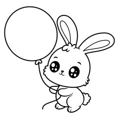 Bunny playing with balloon, for coloring