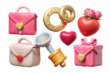 Obraz premium Adorable 3D Valentine's Day Icons Hearts, Gifts, Roses & More