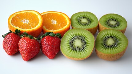 Fresh Fruit Arrangement Kiwi, Orange, and Strawberries.