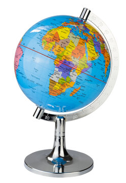 Table world colorful earth globe model in blue color showing map of United states or America isolated on white background.	
