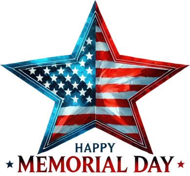 Watercolor Memorial Day Star Clipart for Patriotic Holiday and Veterans Tribute. USA American Flag Red White Blue Stars and Stripes PNG. Perfect for Memorial Day or 4th of July Independence Day.