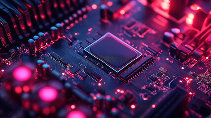 Obraz premium Semiconductor and PC parts captured in a close-up photo emphasizing technology and precision