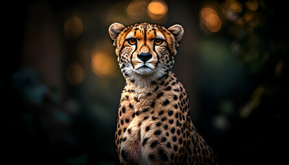 Majestic cheetah portrait against a blurred background, showcasing its striking spots and intense gaze.  A powerful image of wildlife.