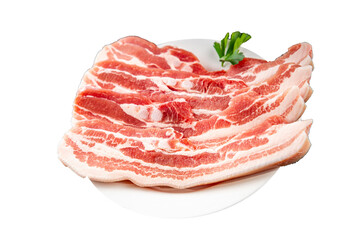 Bacon slices pork meat fresh delicious gourmet food background on the table rustic food top view copy space
