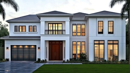 Fototapeta premium A modern residential home with multiple levels and a garage