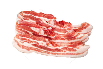 Bacon slices pork meat fresh delicious gourmet food background on the table rustic food top view copy space