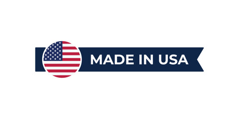 Made in USA label with USA flag colors. High-quality certification badge for USA products, branding, and manufacturing authenticity © Media Core Design