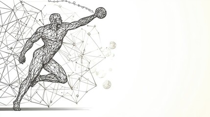 Abstract athlete throwing ball, geometric design