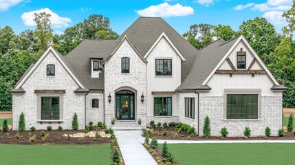 A Large Beautiful Modern House Surrounded by Green Trees