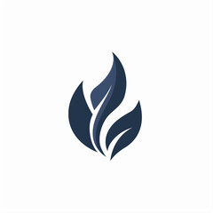 A clean, ultra-minimal logo, dark blue abstract leaf or flame shape, symbolizing growth and guidance, placed on solid white background. 