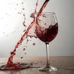 Fototapeta premium Liquid Pouring Into a Transparent Glass Creating Splash and Droplets, Abstract Fluid Dynamics Visual.