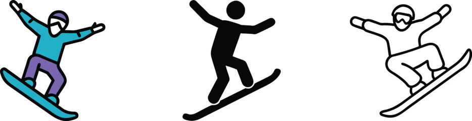 Fototapeta premium Snowboarding Icons Colorful, Simple, Black, and White Designs