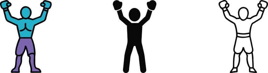 Boxing Winner Celebration Three Style Variations of a Boxer